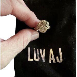 LUV AJ Cosmic Flare Swarovski Crystal Adjustable 14K Gold Plate Ring
